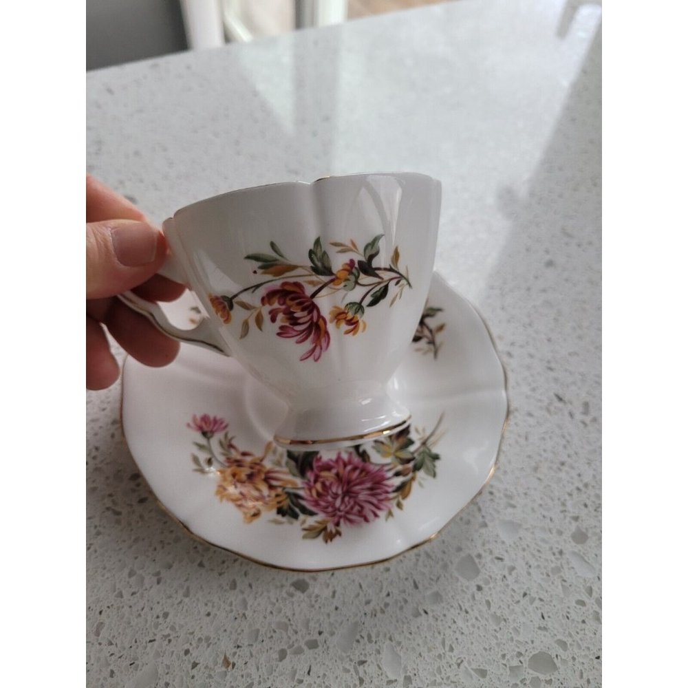 ROYAL ADDERLEY ENGLAND TEA CUP AND SAUCER Chrysanthemum - Picture 7 of 9